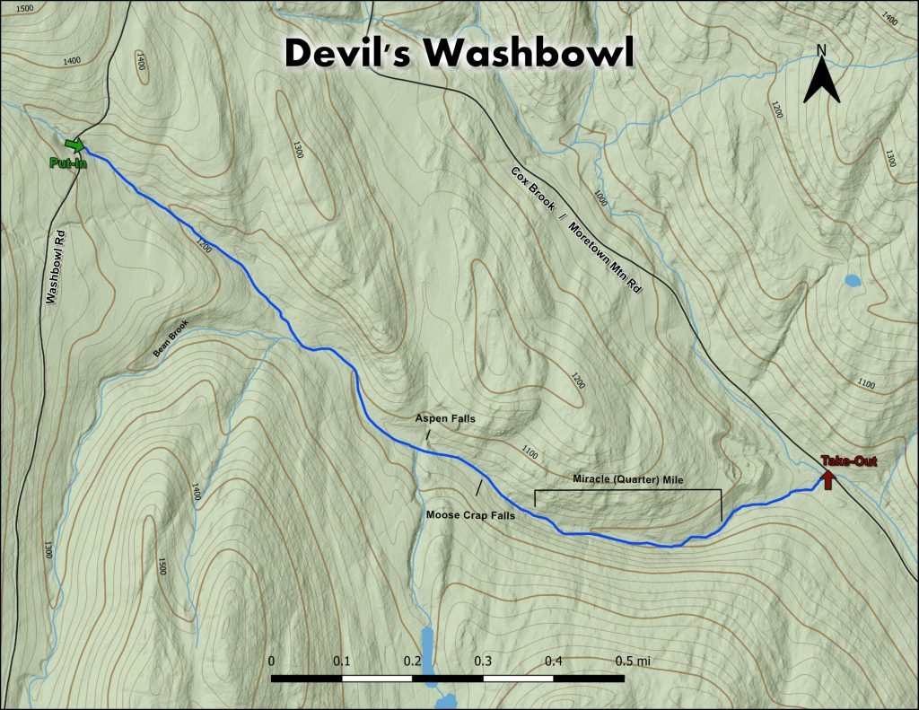 Map of rapids and falls on Devil's Washbowl Vermont Whitewater Kayaking