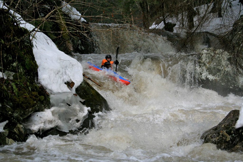 Erik Debbink runs Moose Crap Falls on Devils Washbowl Vermont Whitewater Kayaking