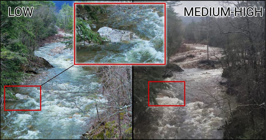 Ledge used to determine flow levels on the Cold River Rutland Vermont Whitewater Kayaking